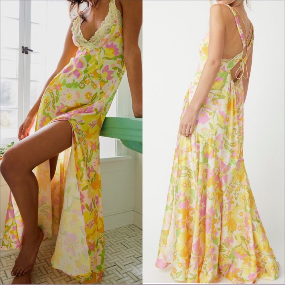 Free People Floral Maxi Dress - Yellow, Pink, Green